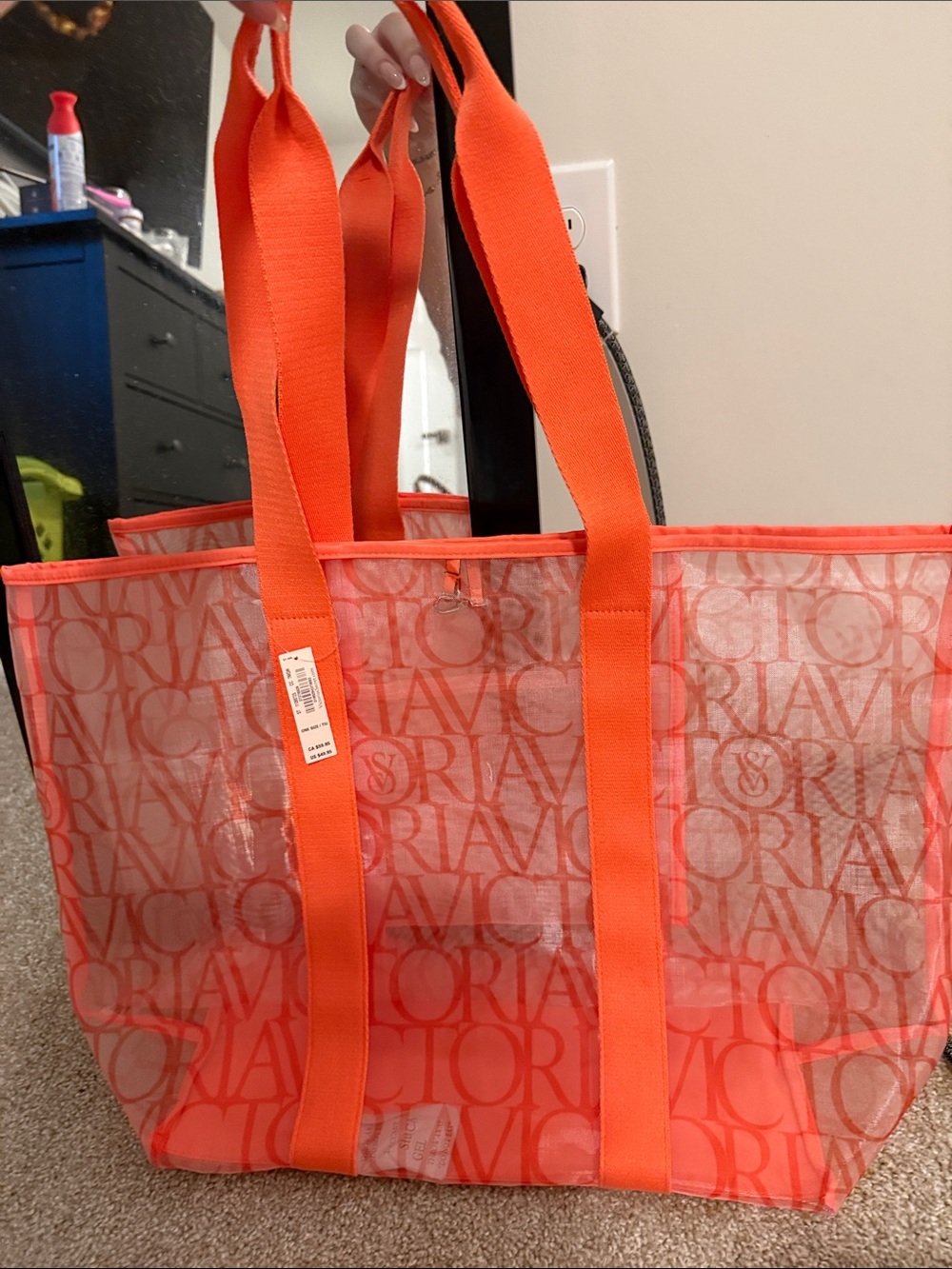 Victoria's Secret Orange Mesh beach tote bag